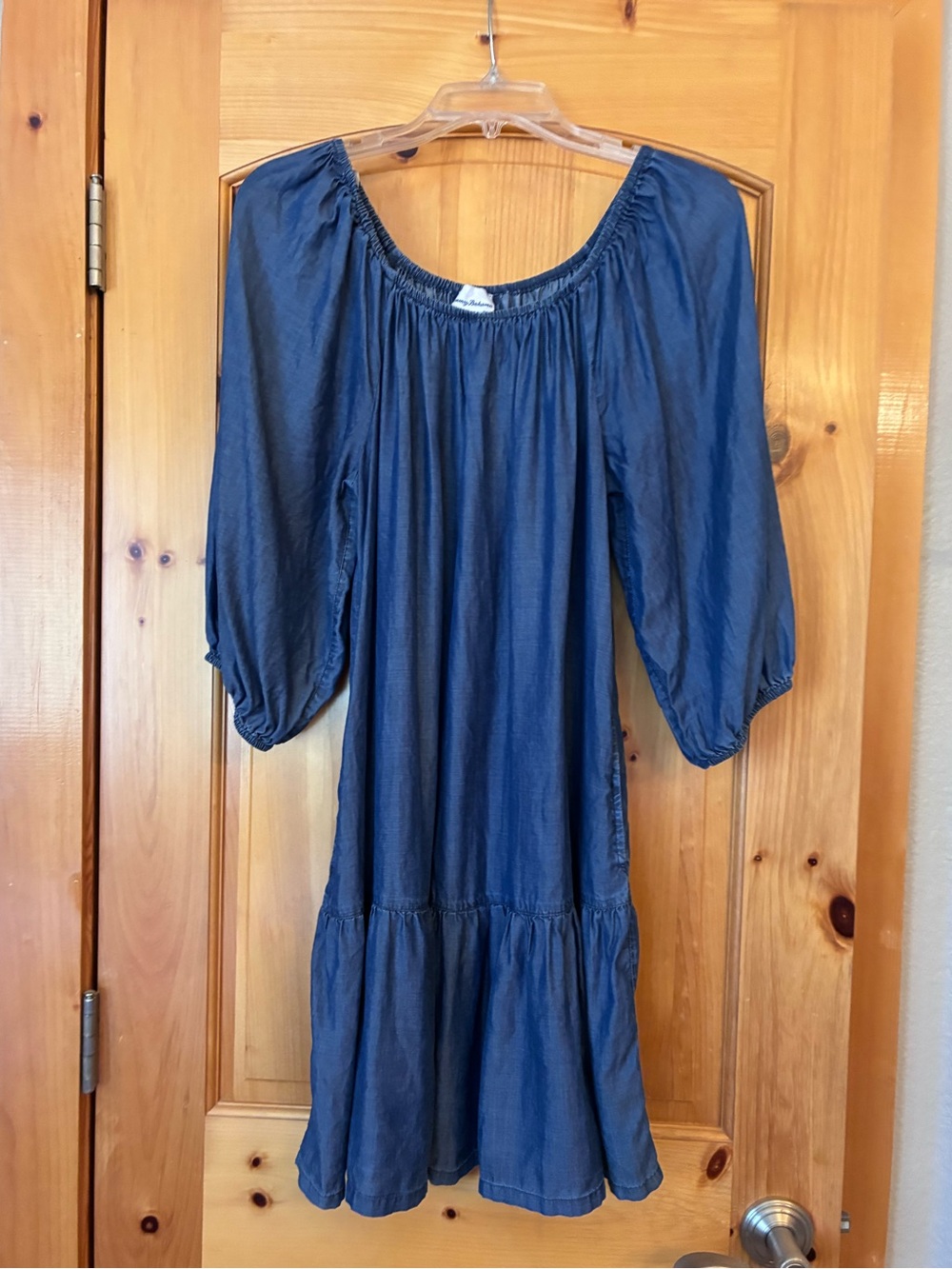 Tommy Bahama Chambray Blue Off-Shoulder Balloon Sleeve Dress